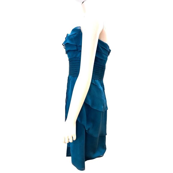 Adrianna Papell Evening Size 10 Teal Blue Chiffon Ruffle Cocktail Dress Luxury - Picture 3 of 8